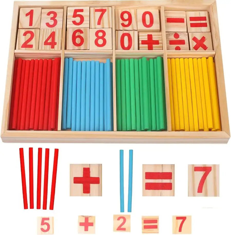GIOCO EDUCATIVO MONTESSORI – Numeri, Operazioni e Bastoncini Colorati in Legno - BAZAR360